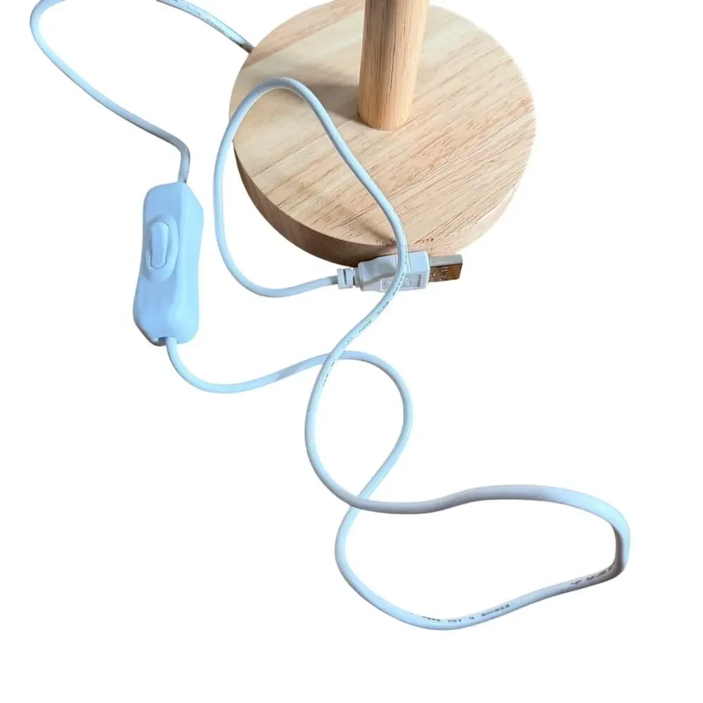 Modern Wood & White Desk Lamp USB Powered Adjustable Gooseneck Table Light